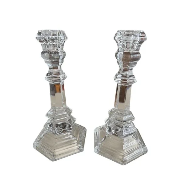 TIFFANY & CO American Pair of Crystal Plymouth Candlesticks Candle Holders 8” H - Picture 3 of 6